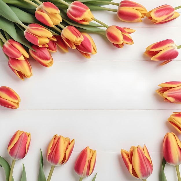 Des tulipes fraîches sur la toile de fond en bois blanc