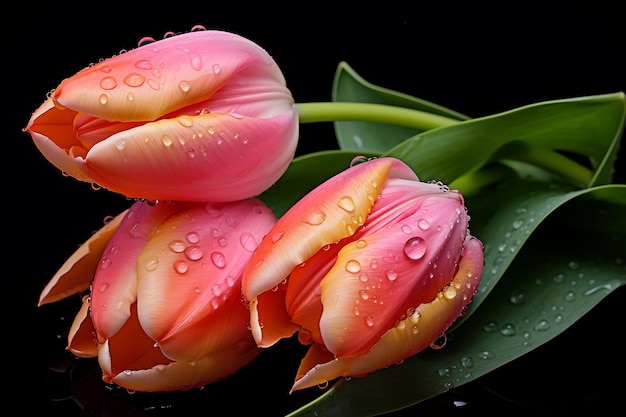 Tulipes macros brillantes avec des gouttes