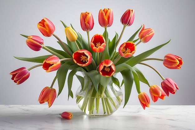 Des tulipes et un message en blanc isolés sur blanc