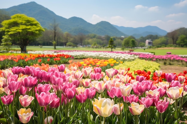 Des tulipes multicolores dans les jardins de Chiang Rai