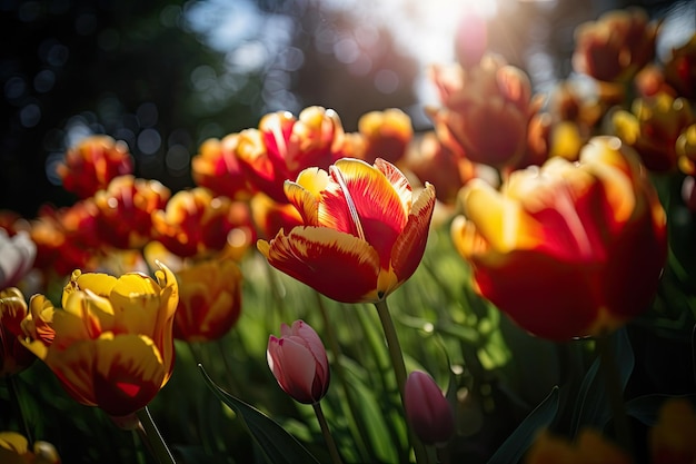 Les tulipes multicolores dansent dans l'harmonie du printemps IA générative