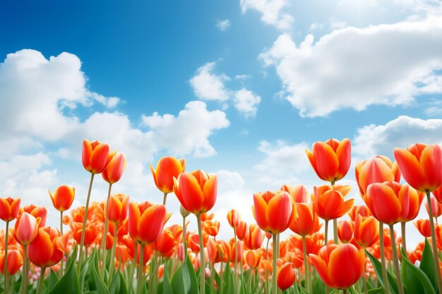 Les tulipes oranges atteignent le ciel