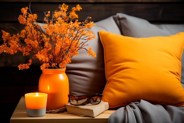 Photo des tulipes oranges et jaunes sur la table