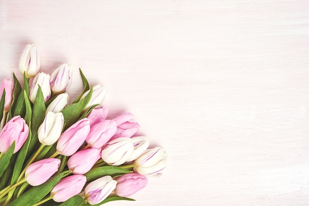 Tulipes roses et blanches dans un vase.