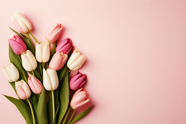 Tulipes roses et blanches sur fond rose