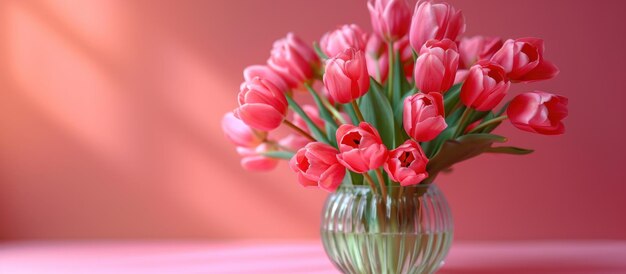 Des tulipes roses dans un vase sur la table