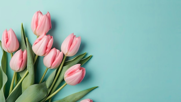 Tulipes roses sur fond bleu