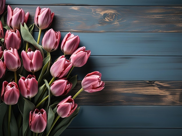 tulipes roses sur fond de bois IA générative