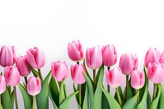 Des tulipes roses sur un fond de bois rustique blanc