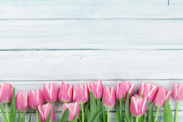 Tulipes roses sur fond de bois