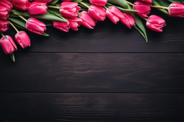 tulipes roses sur fond noir.