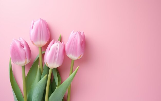 des tulipes roses sur un fond rose