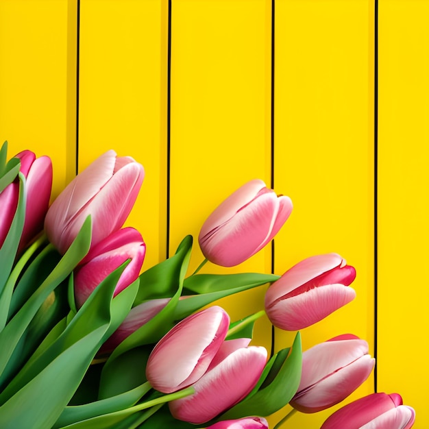 Tulipes roses isolées sur fond jaune