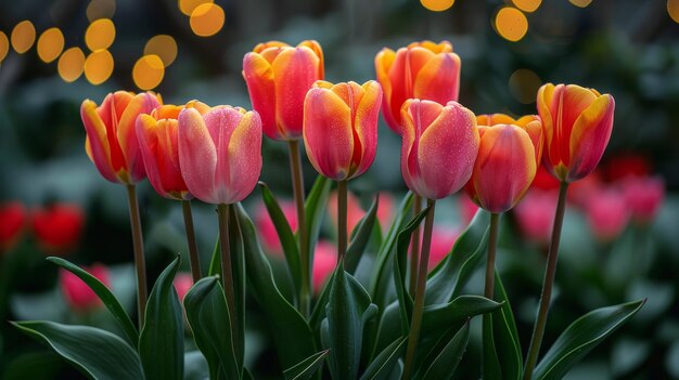 Des tulipes roses et jaunes dans un jardin