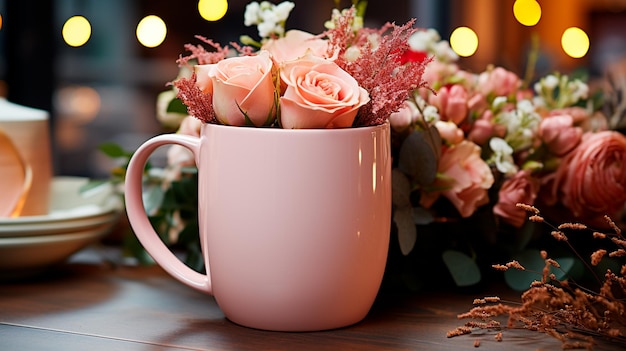 Photo tulipes roses et orange dans un pot avec le fond de la vieille table en bois le concept de fleurs de printemps