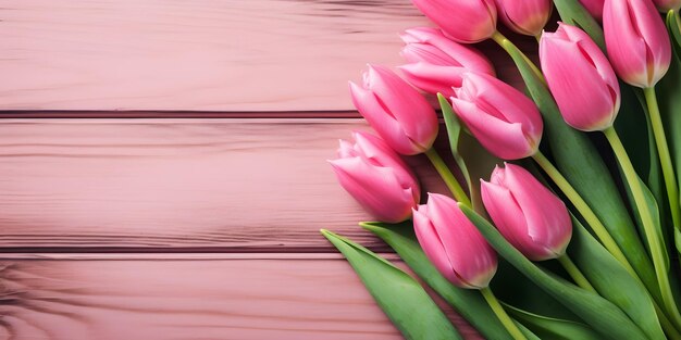 Tulipes roses sur une table en bois