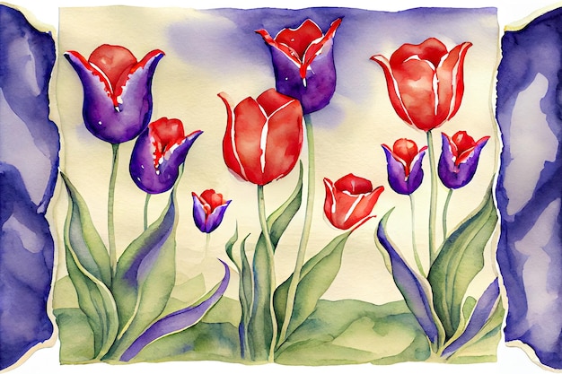 Tulipes rouges aquarelle abstraite IA générative