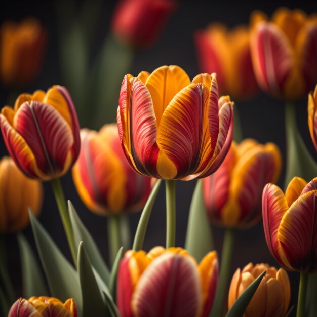 des tulipes rouges sur un fond flou