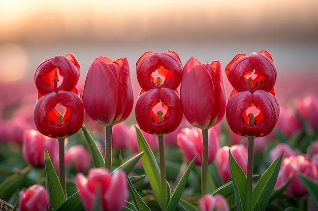 Les tulipes rouges forment le numéro 8 en l'honneur de la Journée internationale de la femme