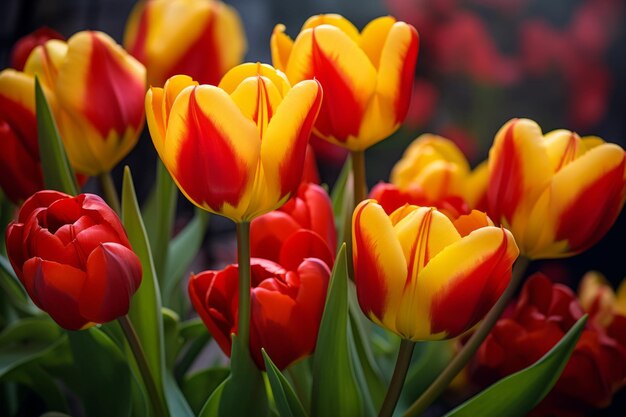 Photo des tulipes rouges et jaunes en pleine floraison ar 32