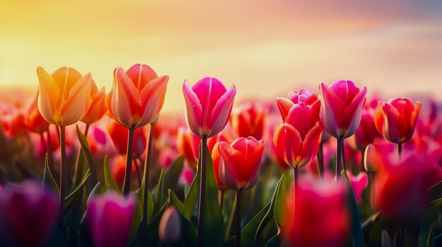 Des tulipes rouges magnifiques poussent dans le paysage néerlandais.