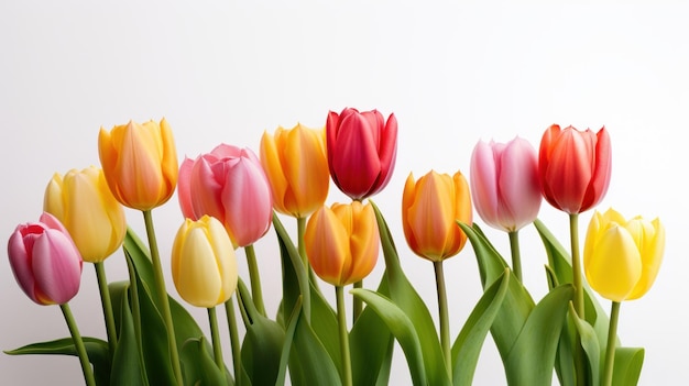 Des tulipes vibrantes sur un fond blanc