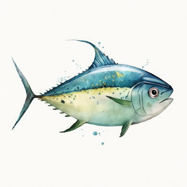 Tuna mignon peint à la main aquarelle colorée pour bébé livre Clipart sur fond blanc AI généré