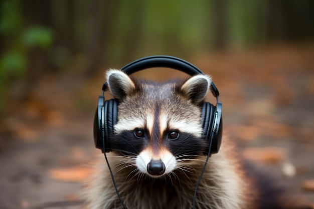 TuneTapping Raccoon Un explorateur rythmique dans un casque embrasse la joie des mélodies harmonieuses