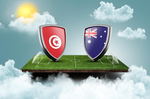 La Tunisie contre l'Australie contre la bannière d'écran Concept de football stade de terrain de football illustration 3d