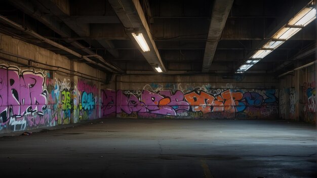 un tunnel abandonné présentant des graffitis vibrants sur les murs