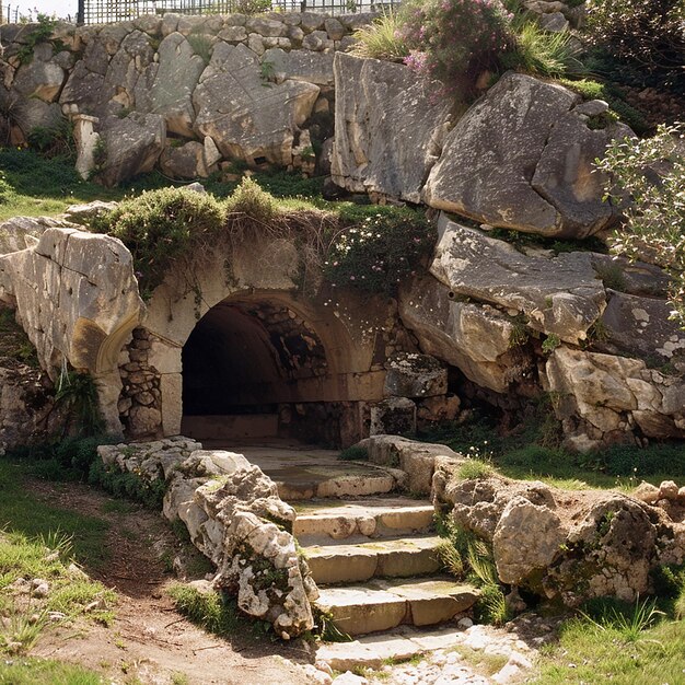 un tunnel avec une arche en pierre qui a une porte qui dit grotte