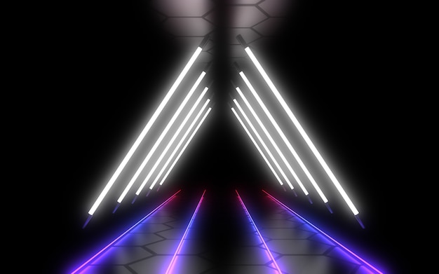 Tunnel d'architecture abstraite avec néon. Illustration 3d