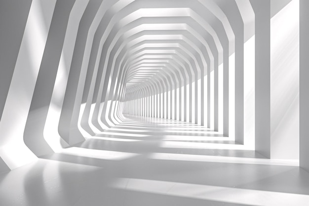 un tunnel blanc avec beaucoup de colonnes