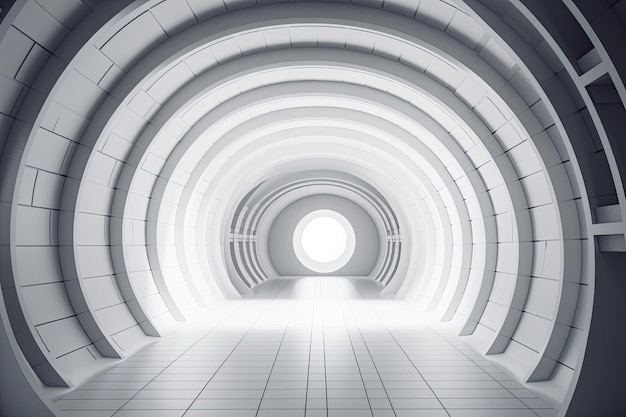 Tunnel blanc brillant avec une lumière rougeoyante à la fin Generative AI