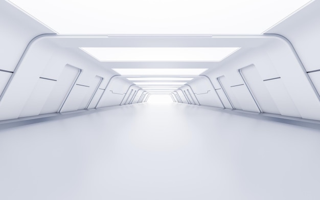 Tunnel blanc vide avec rendu 3d de style futuriste