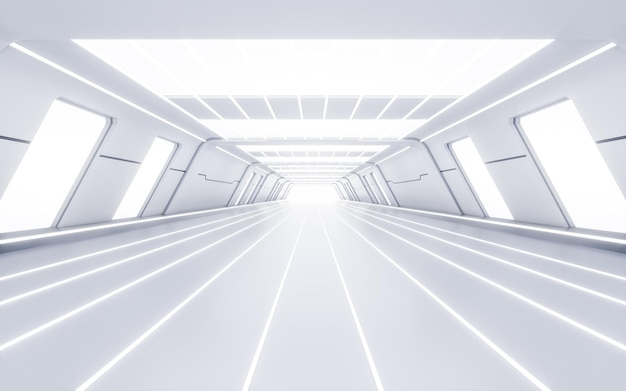 Tunnel blanc vide avec rendu 3d de style futuriste