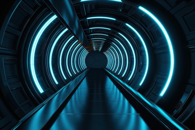 Photo un tunnel bleu avec une lumière au fond