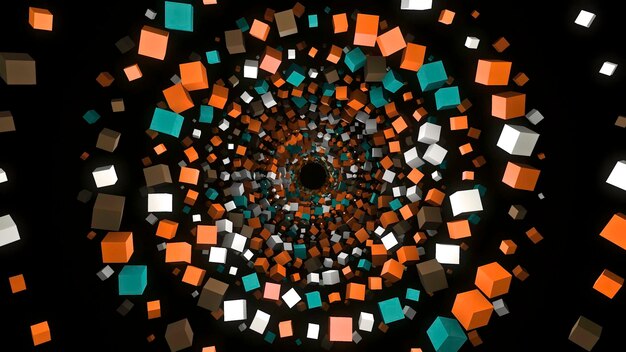 Tunnel de d carrés colorés sur fond noir animation magnifique tunnel hypnotique de coloré