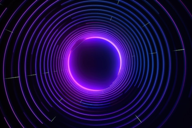 Un tunnel circulaire avec des lumières violettes et une lumière au fond