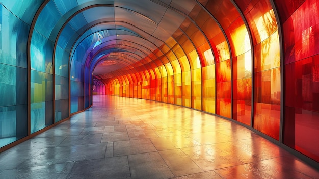 un tunnel coloré avec les couleurs de l'arc-en-ciel