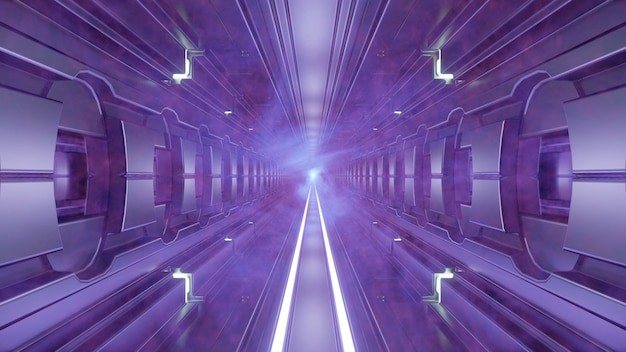 Tunnel avec éclairage violet 4K UHD 3D illustration