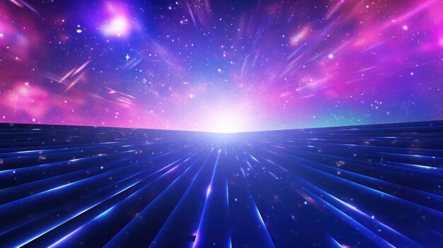 Tunnel d'étoiles brillantes provenant du flux de données en couleurs violettes