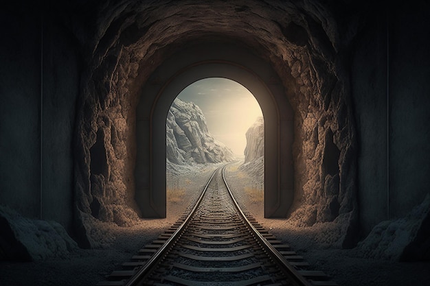 Tunnel ferroviaire en béton dans la montagne