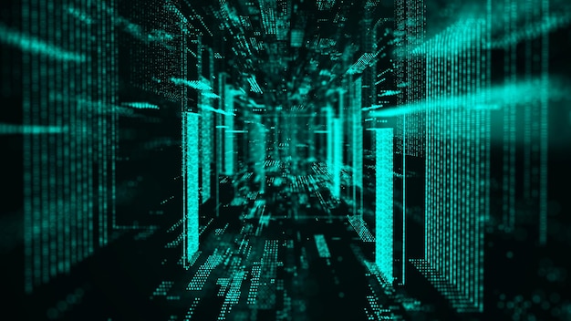 Tunnel filaire abstrait Wormhole Grille de portail 3D Entonnoir fantastique futuriste Rendu 3d