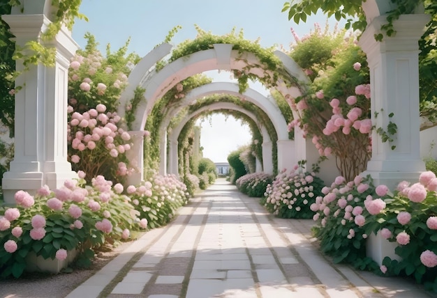 Un tunnel de fleurs avec les mots fleurs au fond