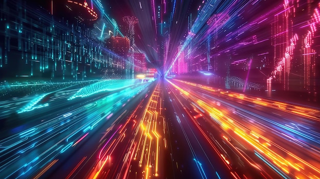 Tunnel sur fond de monde au néon coloré généré par l'IA Image