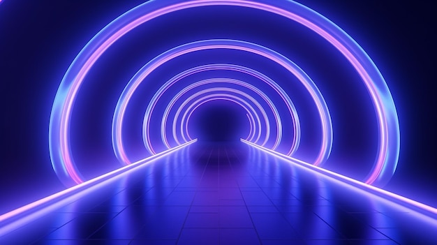 Tunnel futuriste de haute technologie avec des rubans de néon clignotants