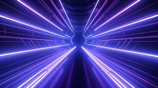 Tunnel futuriste de haute technologie avec des rubans de néon clignotants