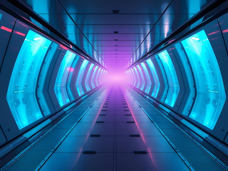 Photo tunnel futuriste avec des lumières au néon