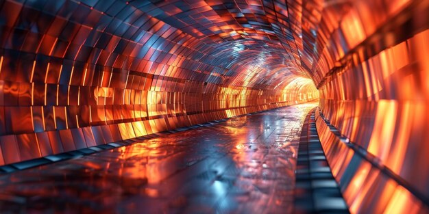 Photo un tunnel futuriste avec des lumières orange et bleues brillantes